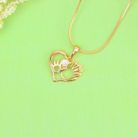 "Heart Shaped Rose Gold Pendant with Mother & Child Hand Design, XPPT1521 - Picture 12 of 13